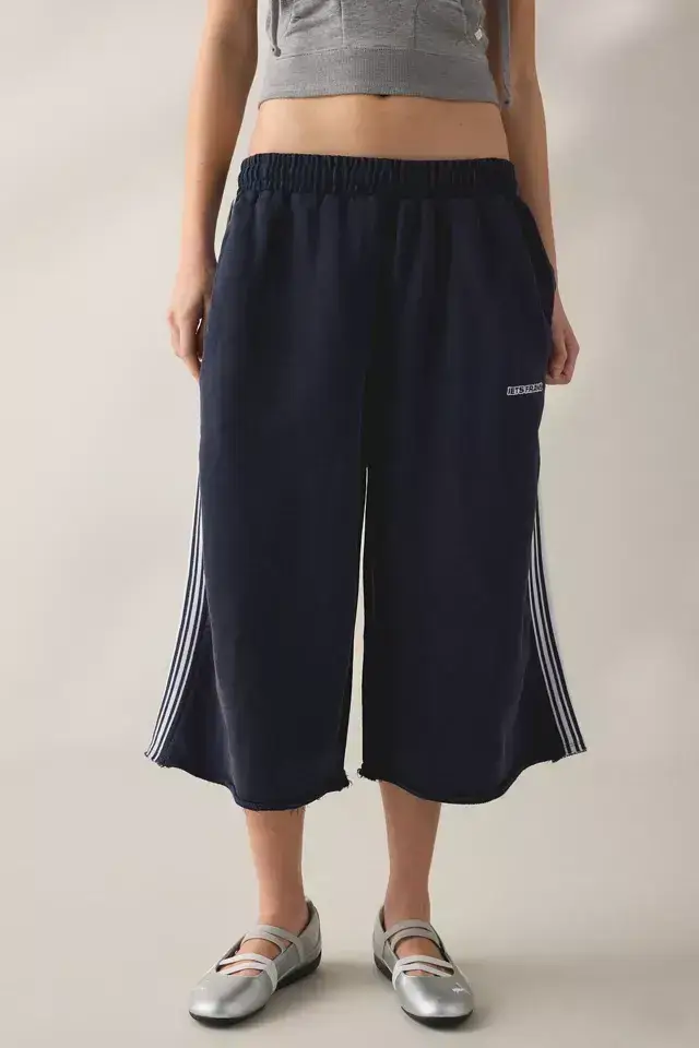 Iets Frans Harri – Cropped Joggingbroek Met Wijde Pijpen en Bies – Marineblauw (3)